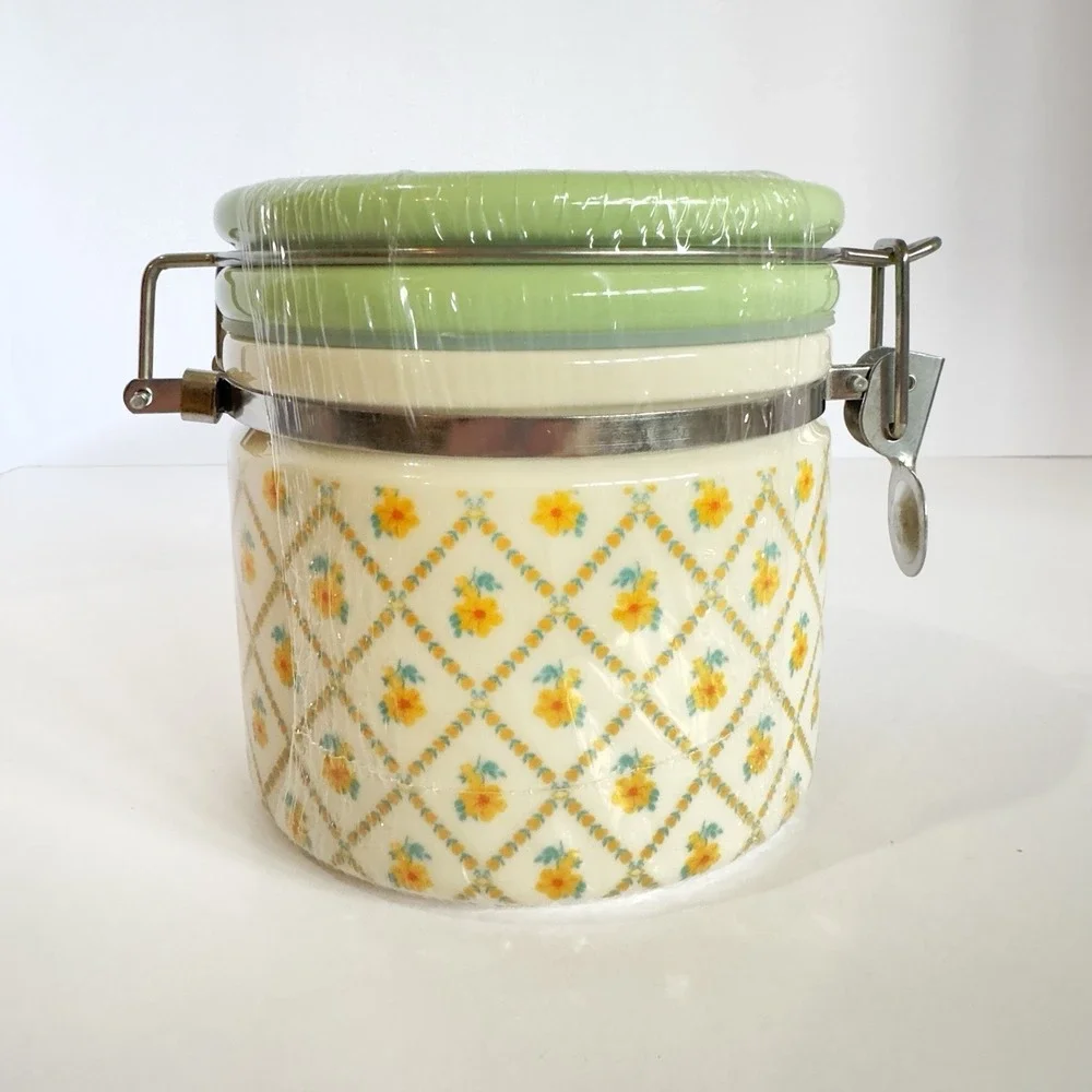 Pioneer Woman Medium Stoneware Canister w/ Lid & Spoon Painted Meadow New Sealed